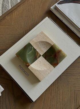 Jimin北欧轻奢天然大理石首饰钥匙收纳托 托盘创意拼花桌面装饰摆