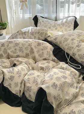 赫本风水洗棉四套公主AMD花边南风花边床被套秋季碎件花床单被罩