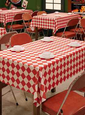 红色桌布免洗防水防油格子餐桌布餐饮商用氛围感火锅店烧烤店台布