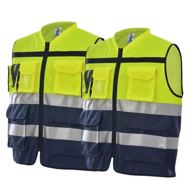 安大叔A555反光背心荧光黄拼深蓝 3M反光材料多口袋涤纶网布面料