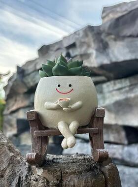 跨境可爱坐姿摇椅花盆雕塑咖着双手撑地花盆户外花园草坪一件批