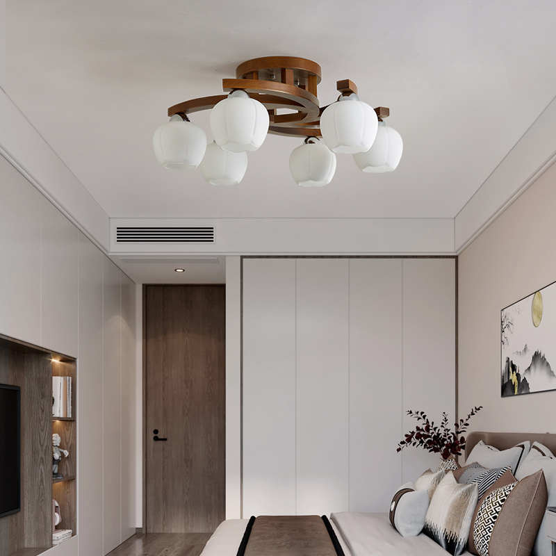 新中式吸顶灯简约现代大气复古客厅灯胡桃色实木灯具卧室房间主灯