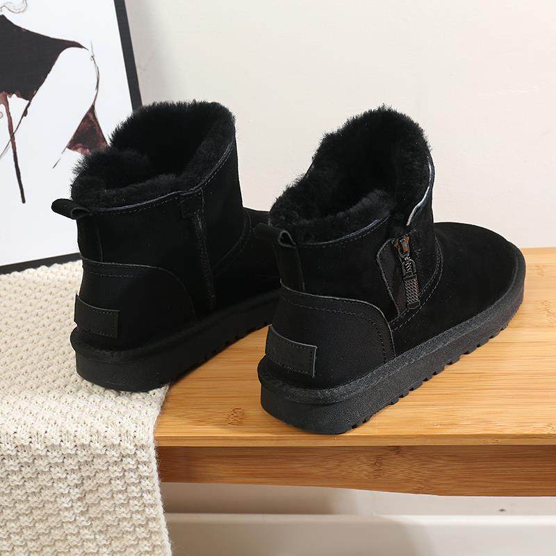 高档防皮毛一体雪地男靴士韩版短筒牛皮滑棉短靴子侧拉链冬东北羊