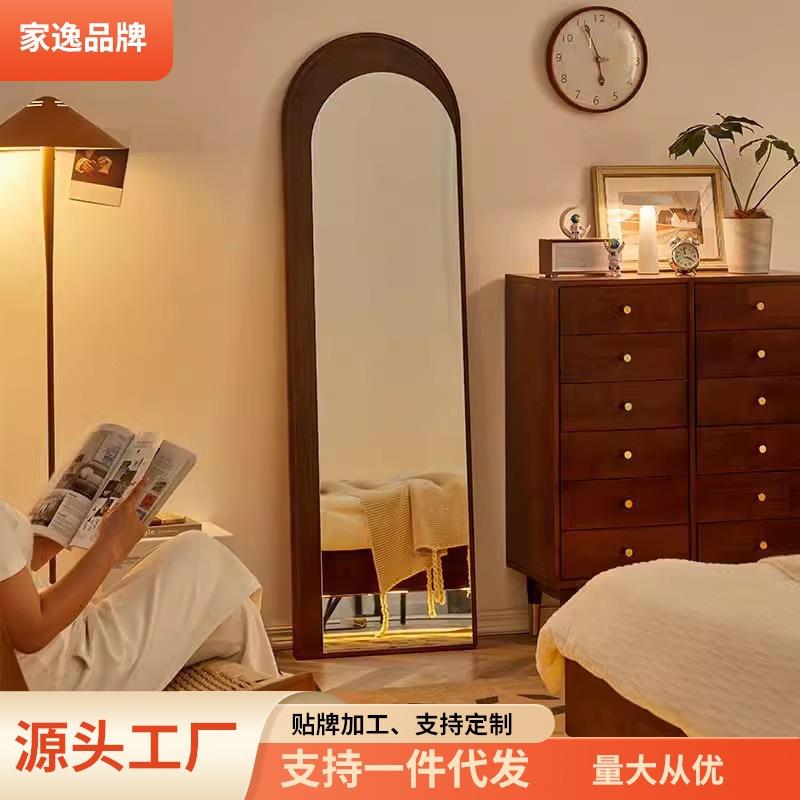实木穿衣镜家用客厅玄关落地镜卧室全身镜女生化妆壁挂复古试衣镜