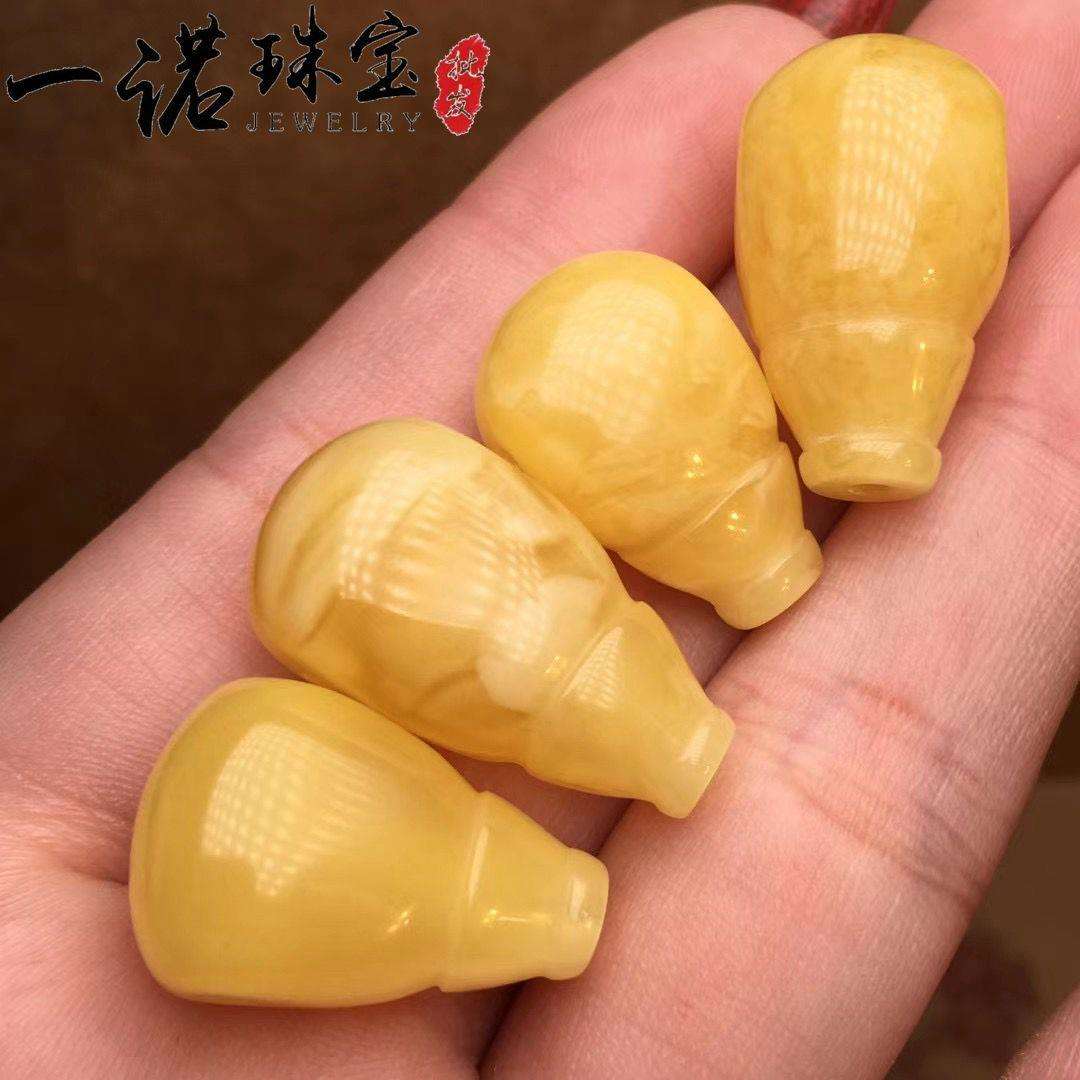天然琥珀蜜蜡俄料三通配饰配件西施壶量大从优