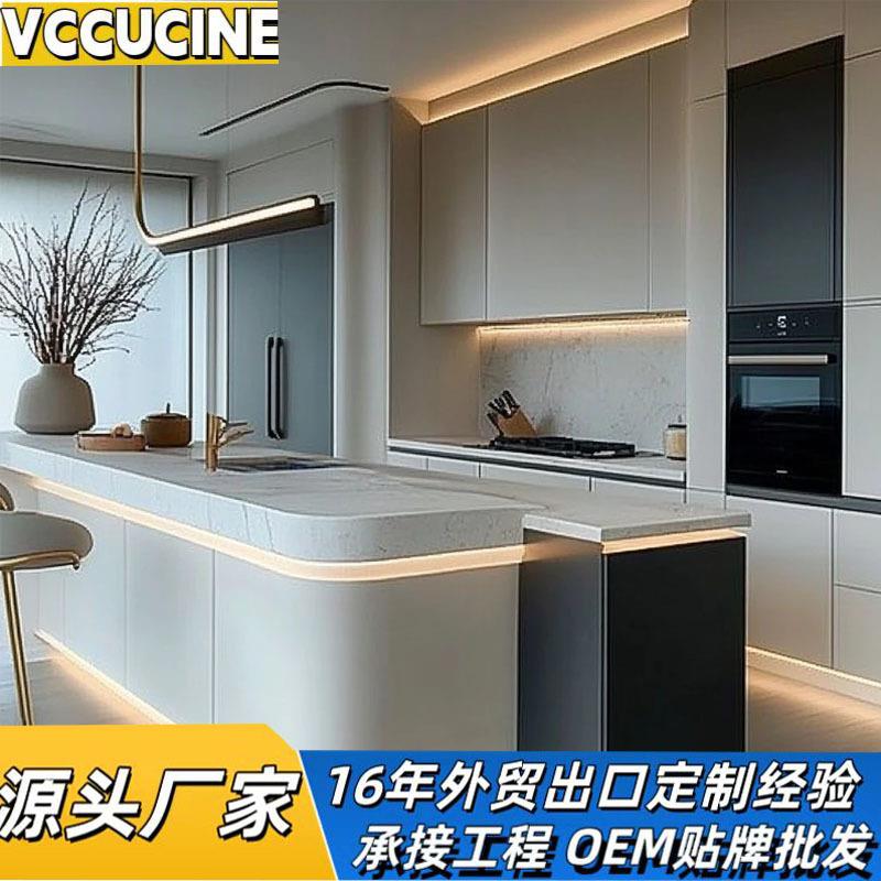 轻奢石英石厨柜美式实木整体厨房家具一体式橱柜外贸出口橱柜工厂