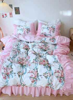 高档简约欧花式经典全棉上四件套田ins公园主风白色碎夏季韩式床