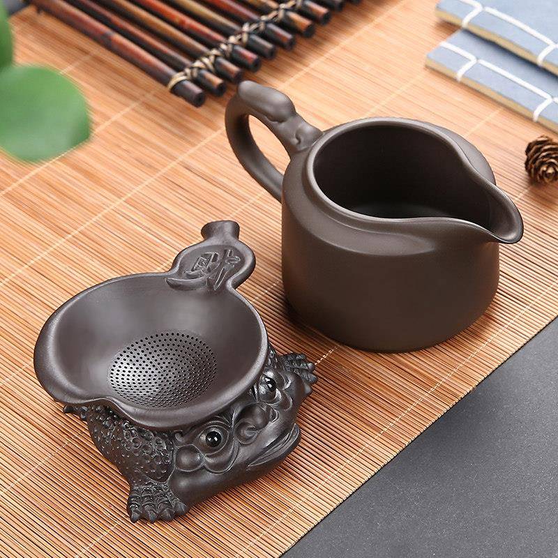紫砂金蟾一体茶漏架茶宠滤茶器茶叶过滤器家用创意陶瓷片细密过滤