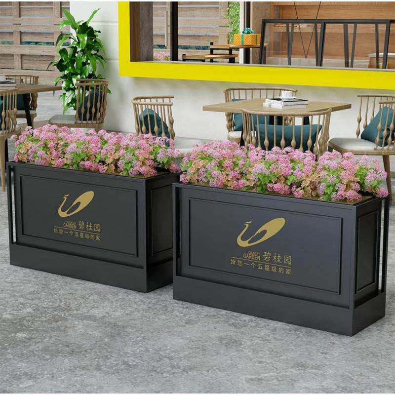 户外铁艺圆柱形花箱组合餐厅花槽隔断花架奶茶店咖啡厅外摆花盆坛