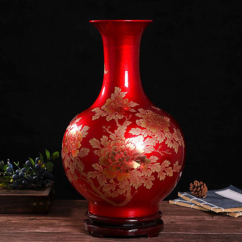 景德镇陶瓷花瓶高档水晶釉黑底瓷器现代新中式家居客厅工艺品摆件