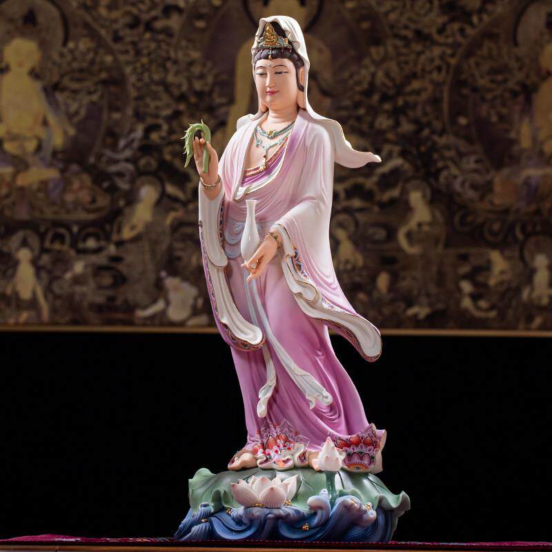 墨修缘德化雕塑白瓷加彩陶瓷南海观世音菩萨佛像立像家居供奉摆件