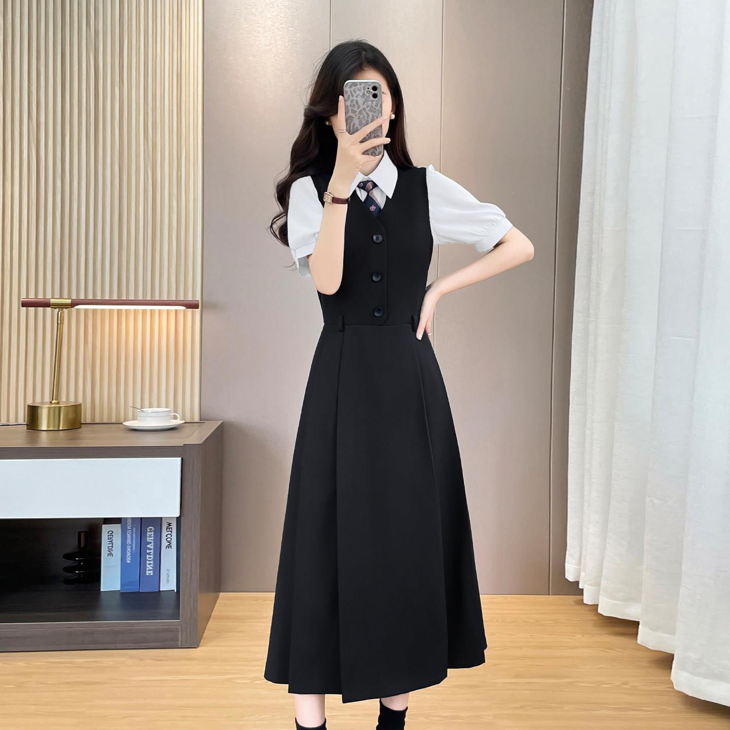 职业连衣裙女夏季教资面试套装小个子正式场合通勤衬衣裙子两件套