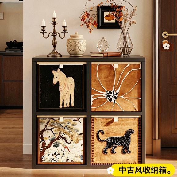 中古风布艺收纳筐适配卡莱克格子柜家用折叠衣物抽屉式整理盒