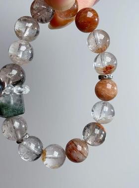 天然四季幽灵圆珠手链 盆景意境优秀 彩幽灵晶体通透表皮光滑聚宝