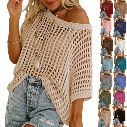 Womens Fashion Sweater Casual Off The Shoulder Short Sleeve