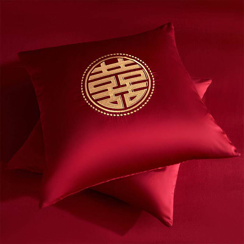 婚庆靠垫枕套一对含芯大红色喜字刺绣抱枕60x60客厅沙发婚房腰枕