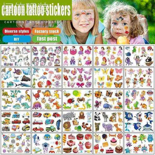 12 Pack Fake Tattoo Stickers Cartoon Temporary Tattoos Kids