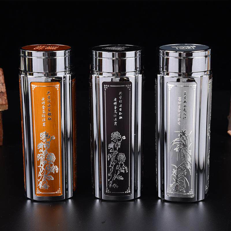 上善若水银水杯梅兰竹菊不锈钢保温杯男士高档礼品礼盒保健养生杯