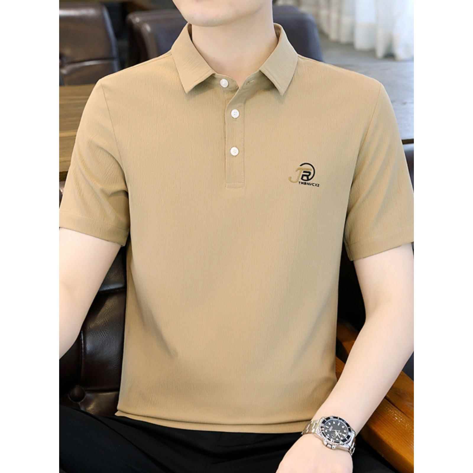 冰丝绸Polo衫男士短袖夏季时尚品牌商业修身衬衫领t恤男士韩式休
