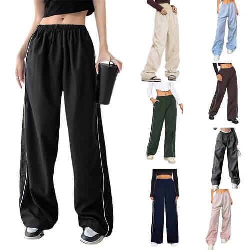 Womens Drawstring Sweatpants Side Striped Elastic Waistband