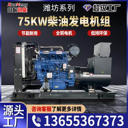 厂家供应潍坊75KW柴油发电机组全铜无刷电机30-600千瓦发电机组