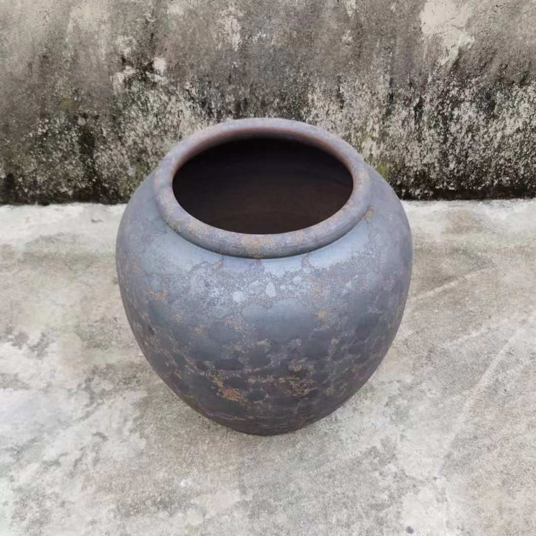 复古粗陶土做旧陶瓷花瓶落地大号花盆景观摆件禅意干支陶罐工艺品