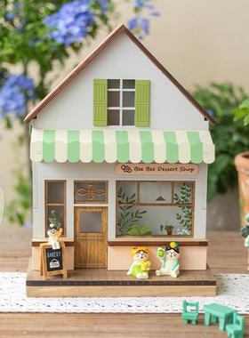 日式木屋儿童房微缩场景摆件灯玄关春夏可爱卡通家居柜装饰