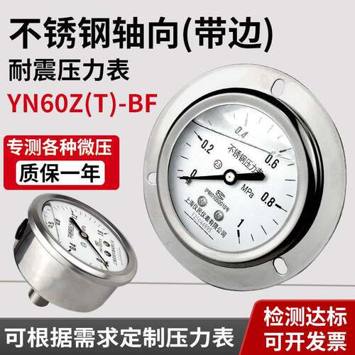 Y60BFZT YN60BFZ 轴向不锈钢压力表 面板式 耐震压力表 全304