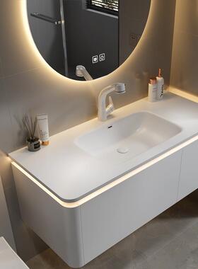 0J奶油风可耐丽肤感一体盆浴室柜组合现代卫生间洗漱台洗手池盆套