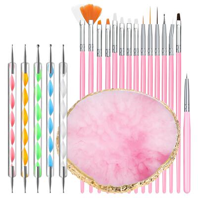 DIY 21 Pcs Nail Art Tool Set Nail Art Brushes Resin Palette