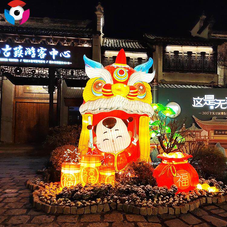 国潮造舞狮展非遗彩灯灯组年型MVF祥狮贺岁新迎春花灯灯会制作公
