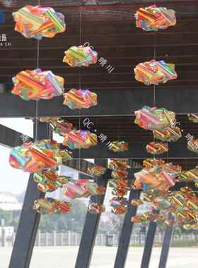 春天季幻彩飞碟云朵球户外美陈4S店展厅吊挂装饰橱窗商场景区布置