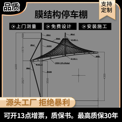 张拉膜结构停车棚小区工厂充电桩棚电动自行车棚汽车家用遮阳雨棚