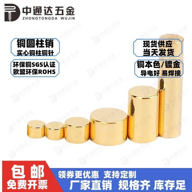 铜圆柱销轴钉铜棒实心顶针充导电极铜针垫片镀金贴片焊接铜柱触点,五金/工具,销,淘宝优惠券,粉丝福利购,淘宝优惠卷