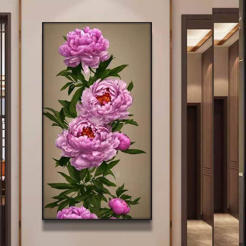 新中国风牡丹花钻石画大门廊手工粘贴钻石画莱茵石十字绣满钻石绽