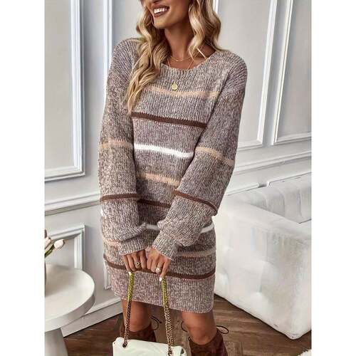 X 45544 Stripe Knit Midi Dress 条纹针织过膝裙跨境速卖通