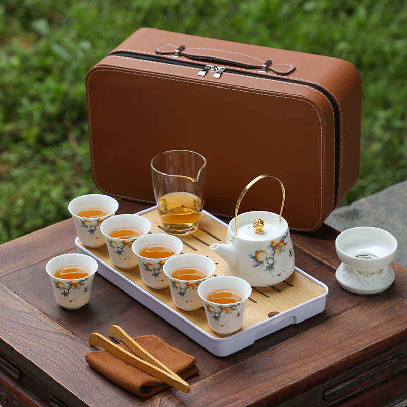 旅行功夫茶具套装家用陶瓷茶壶茶杯户外便携式茶盘商务伴手礼logo
