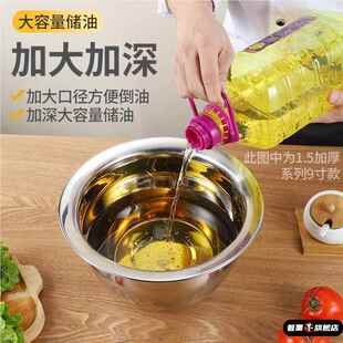 加厚不锈钢鼓形油缸带盖家用厨房油盆饭店专用猪油盆油钵子涨形