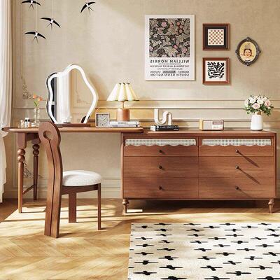 法式实木化妆台斗柜一体收纳柜覆古化妆台卧室小户型中古化妆桌