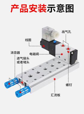 亚德客型电磁阀底座4V210汇流板200M-02F4F16F20F阀板阀座汇流排
