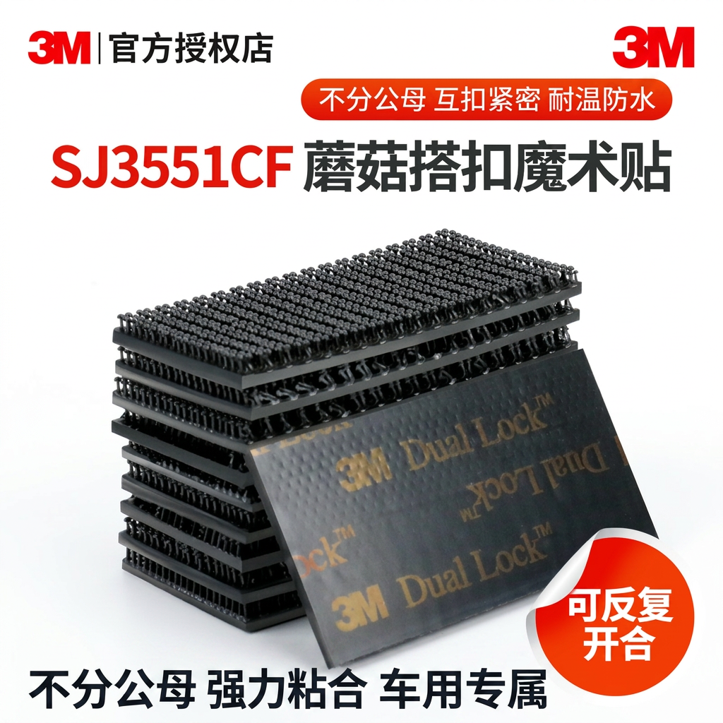 3M蘑菇搭扣双面背胶魔术贴车用强力粘扣不分公母汽车固定搭粘扣带