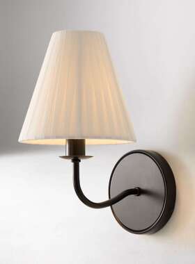 满光全铜美式中古法式复古卧室床头壁灯别墅浴室楼梯走廊布艺壁灯