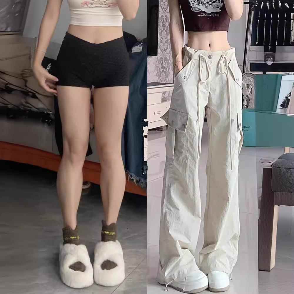 美式白色工装裤女直筒高腰春秋新款大码胖mm宽松显瘦休闲阔腿裤子
