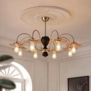 民宿花朵玻璃灯 复古美式 法式 中古客厅吊灯创意实木餐厅卧室灯日式