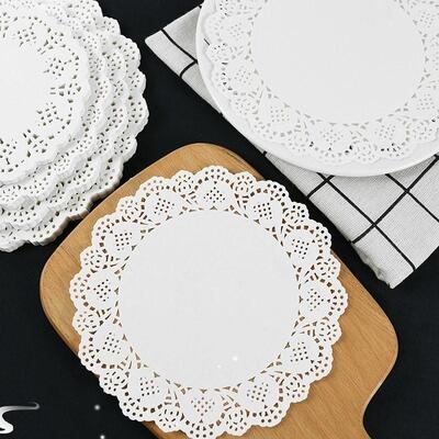 100Pcs White Round Lace Coaster Placemat Paper Lace Cake Mat