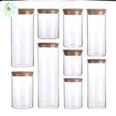Bamboo Lid Storage Jar Bott Food with Canister Glass Sealed