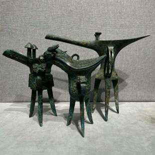 仿古青铜器牛头、兽面、二里头爵杯工艺品酒器摆件纯铜