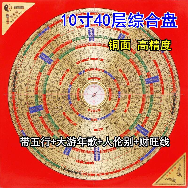 懿福堂彩面10寸40层三元三合综合罗盘高精度纯铜专业风水罗盘铝箱