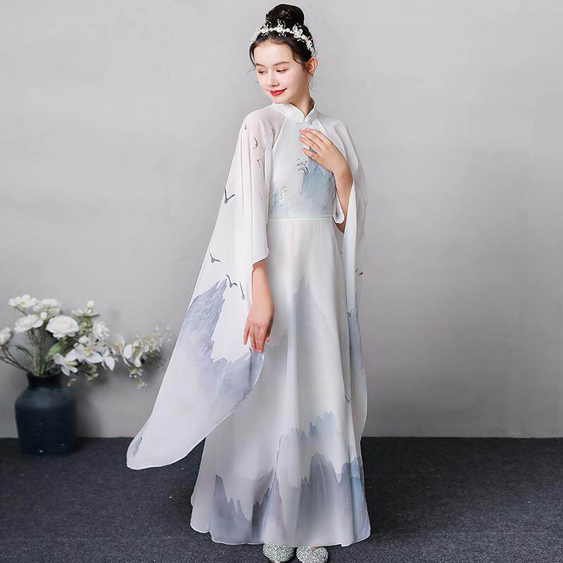 正品204新款汉服女童弹古筝演出服服儿童2合唱中国风演奏诵礼装朗