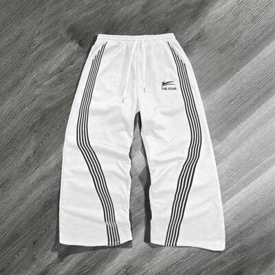 Loose Fit Star Print Drawstring Waist Sports Pants Casual